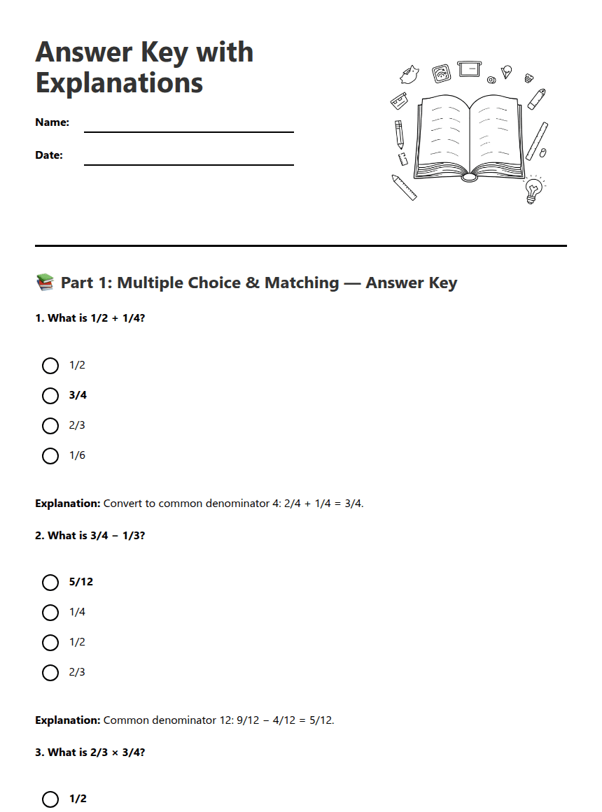 Answer Key with Explanations worksheet preview