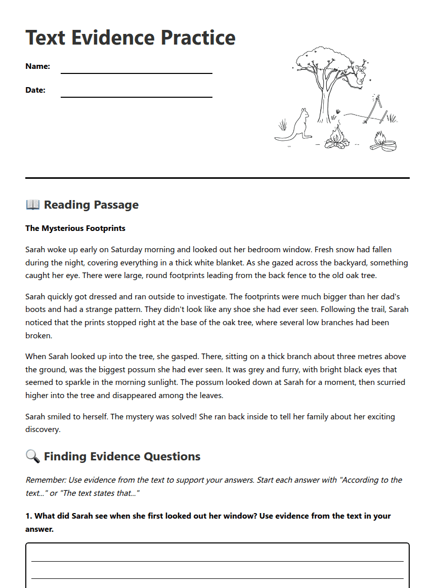 Text Evidence Practice worksheet preview