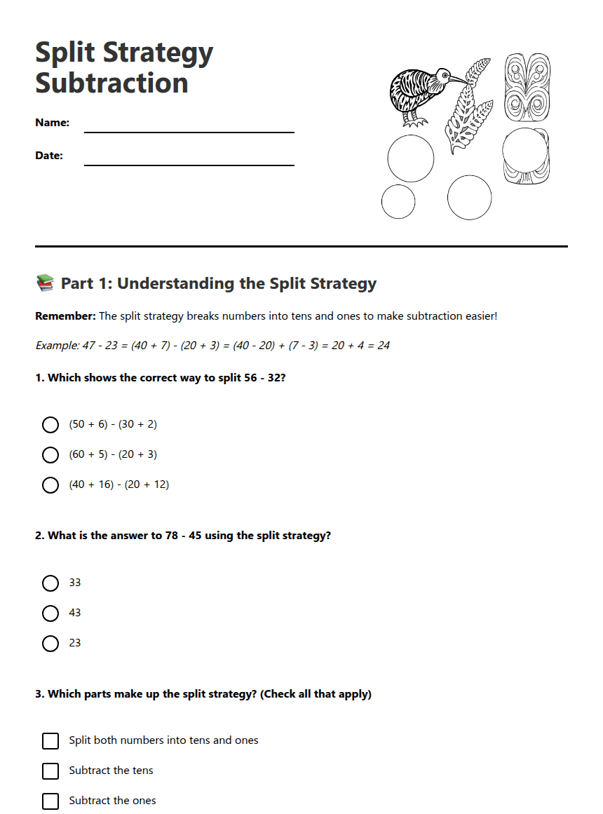 Split Strategy Subtraction worksheet preview