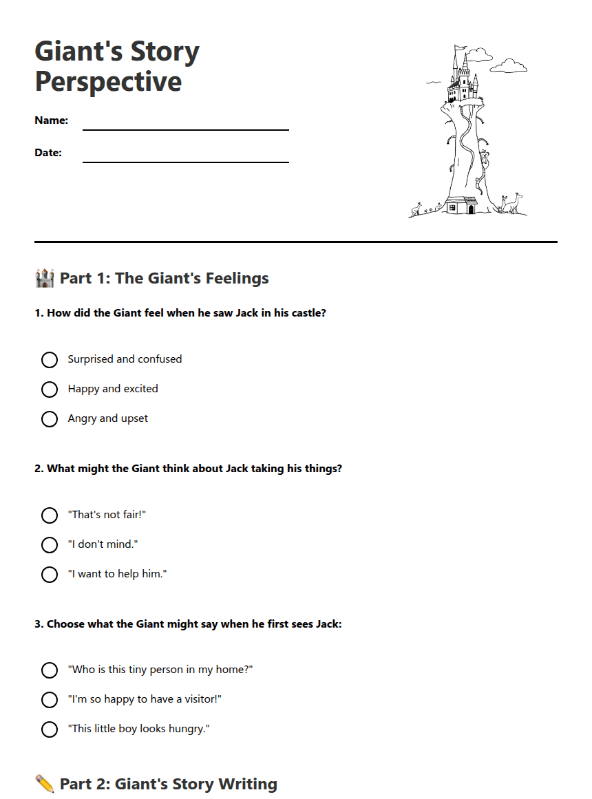 Giant's Story Perspective worksheet preview
