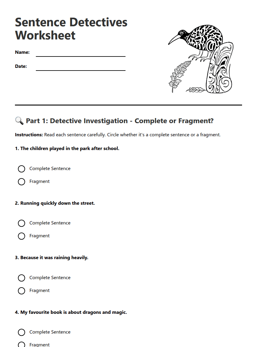Sentence Detectives Worksheet worksheet preview