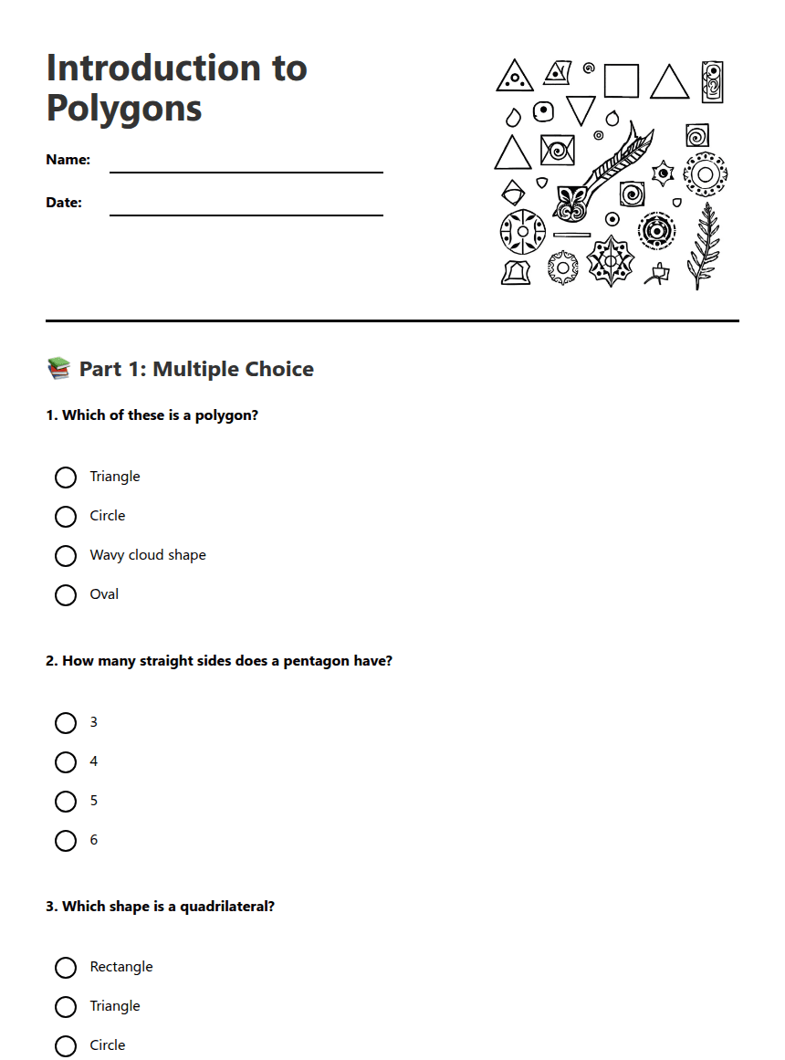 Introduction to Polygons worksheet preview