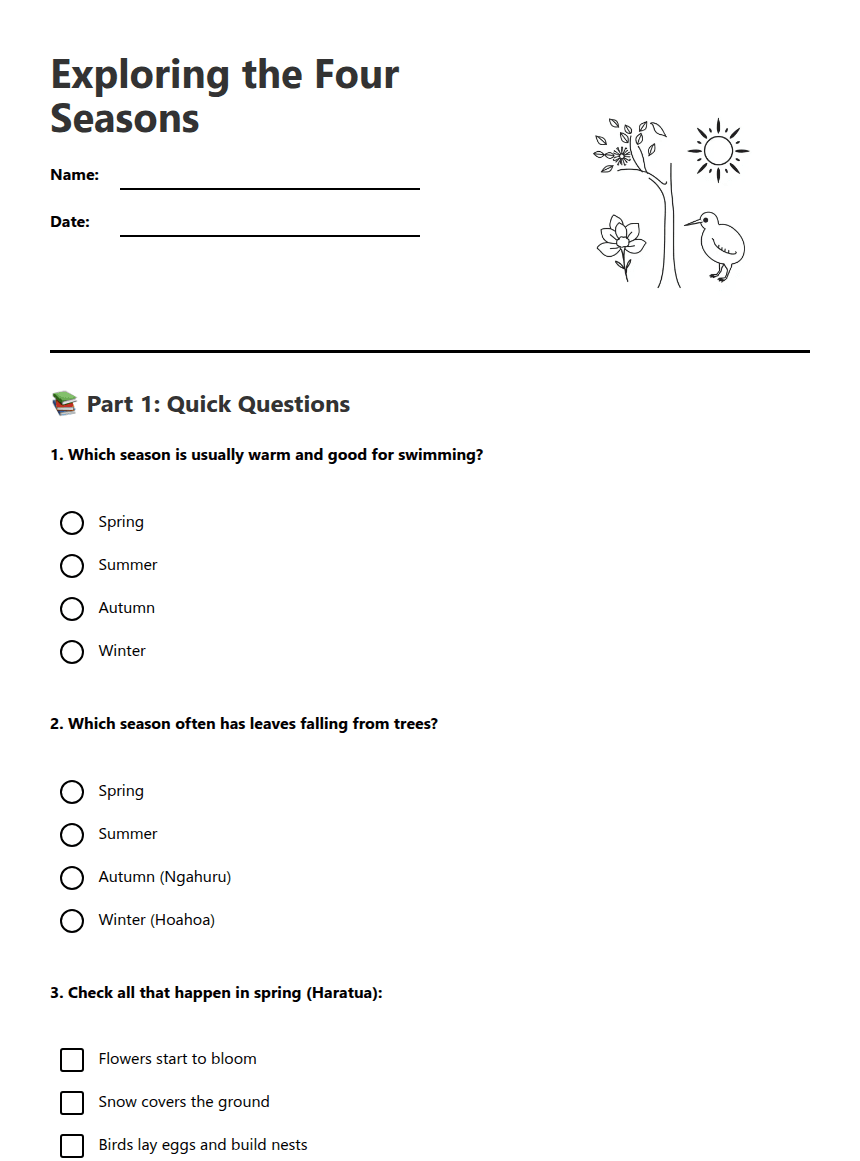 Exploring the Four Seasons worksheet preview