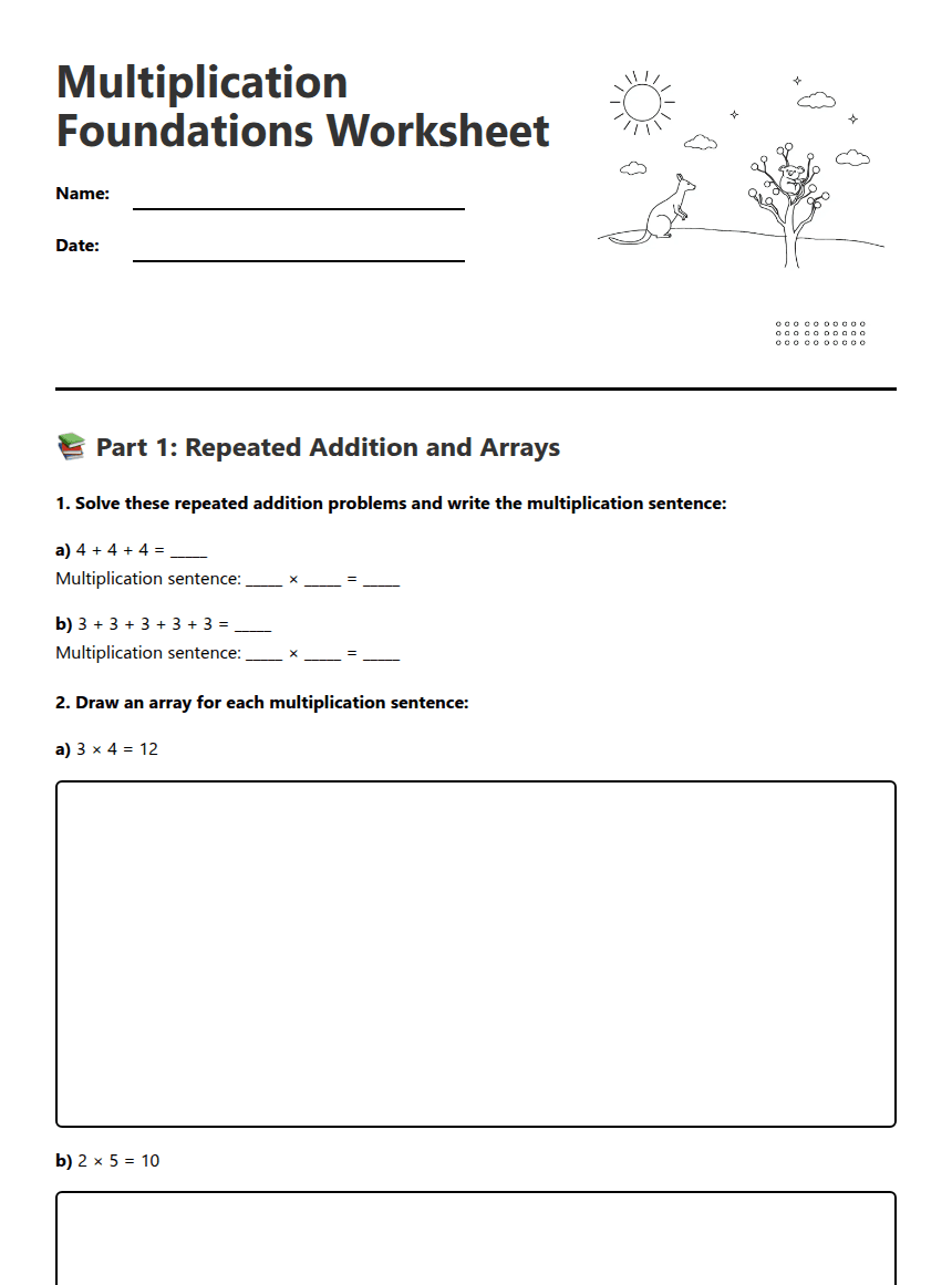 Multiplication Foundations Worksheet worksheet preview