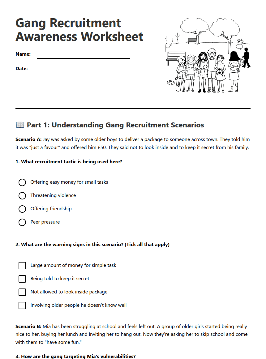 Gang Recruitment Awareness Worksheet worksheet preview