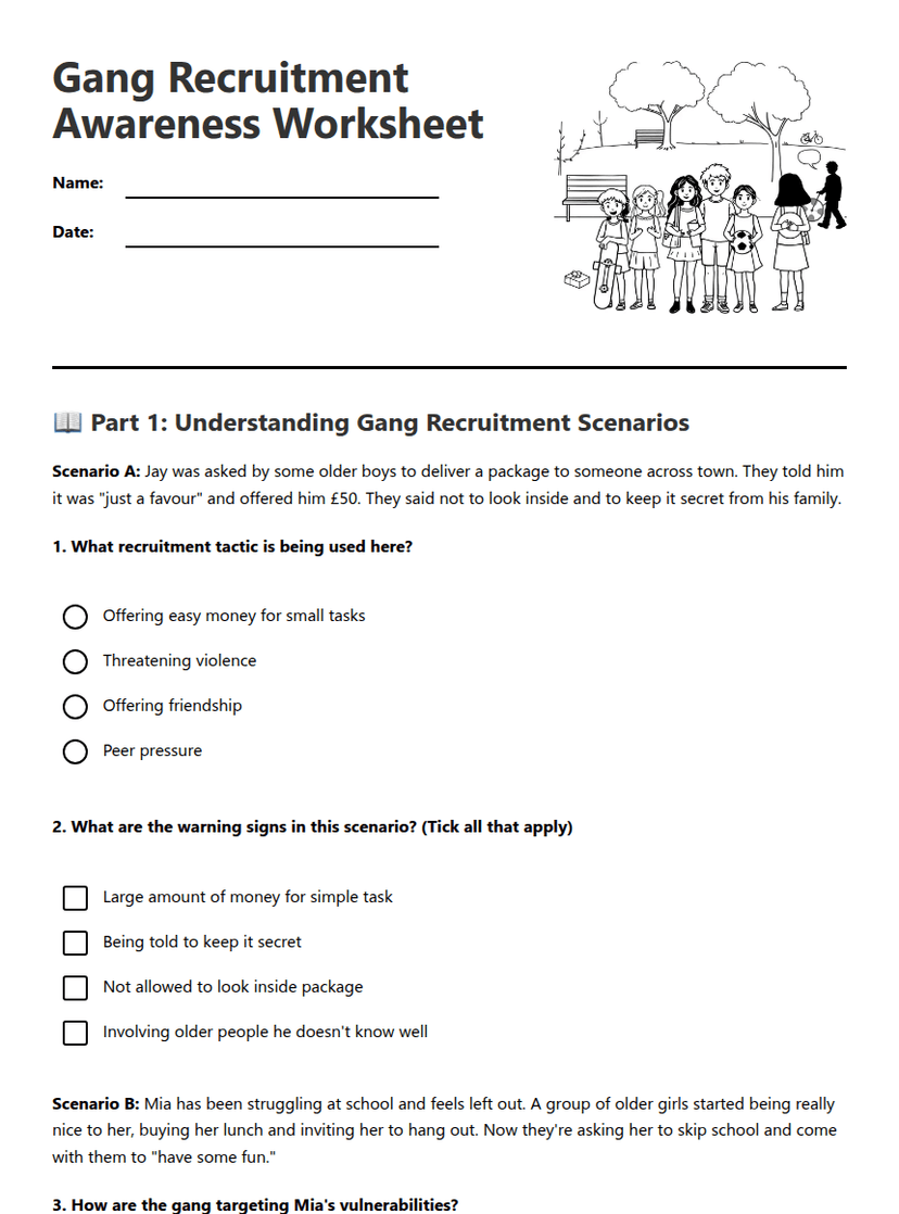 Gang Recruitment Awareness Worksheet