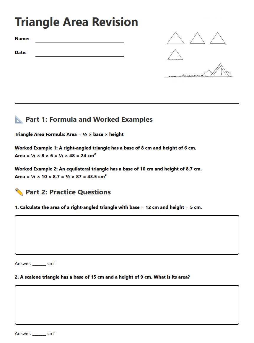 Triangle Area Revision worksheet preview