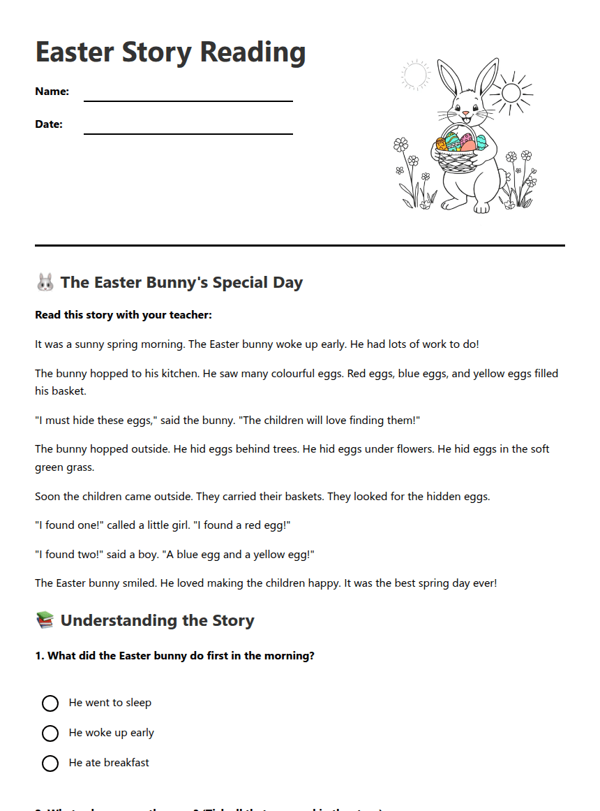 Easter Story Reading worksheet preview