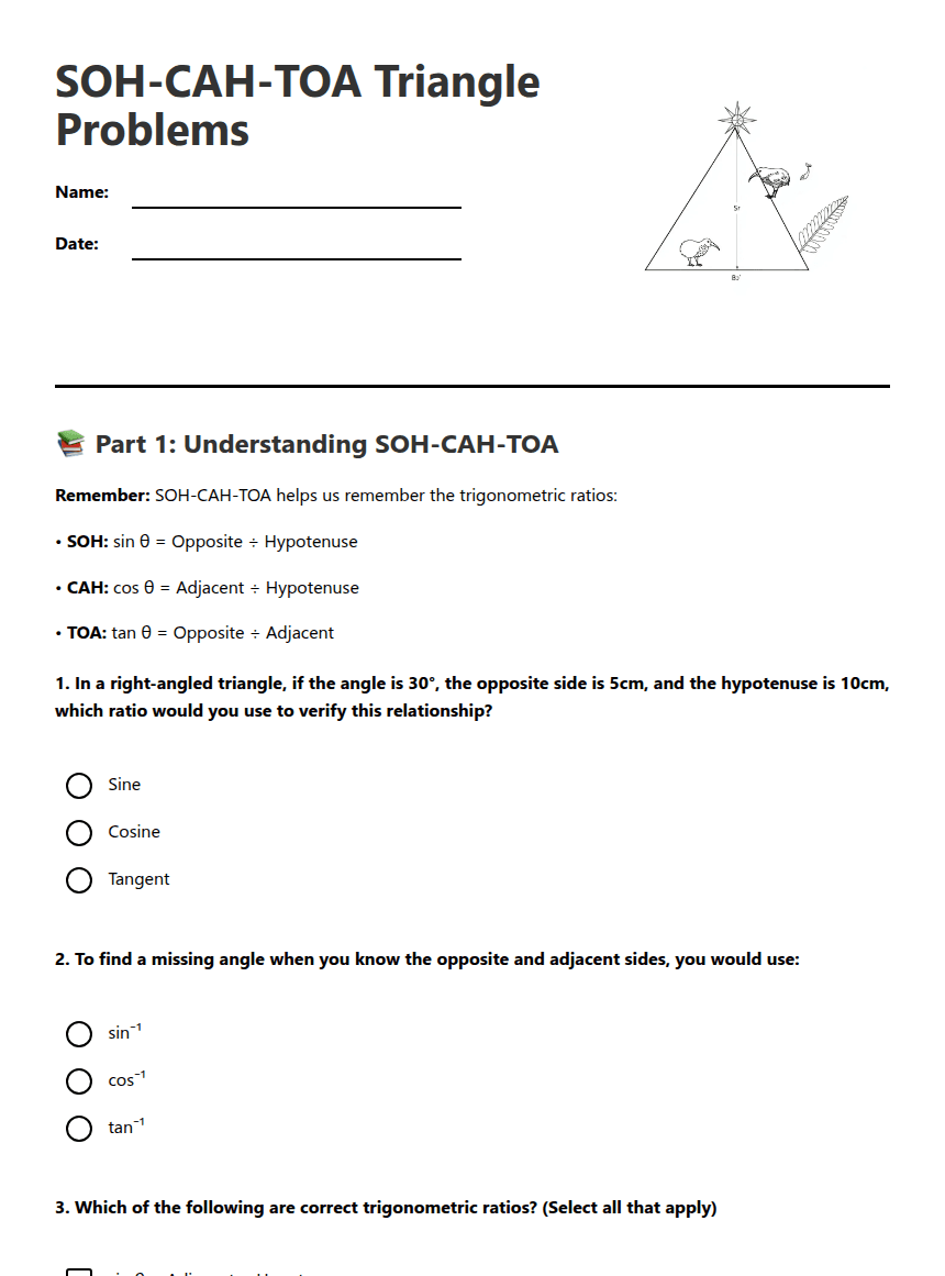 SOH-CAH-TOA Triangle Problems worksheet preview