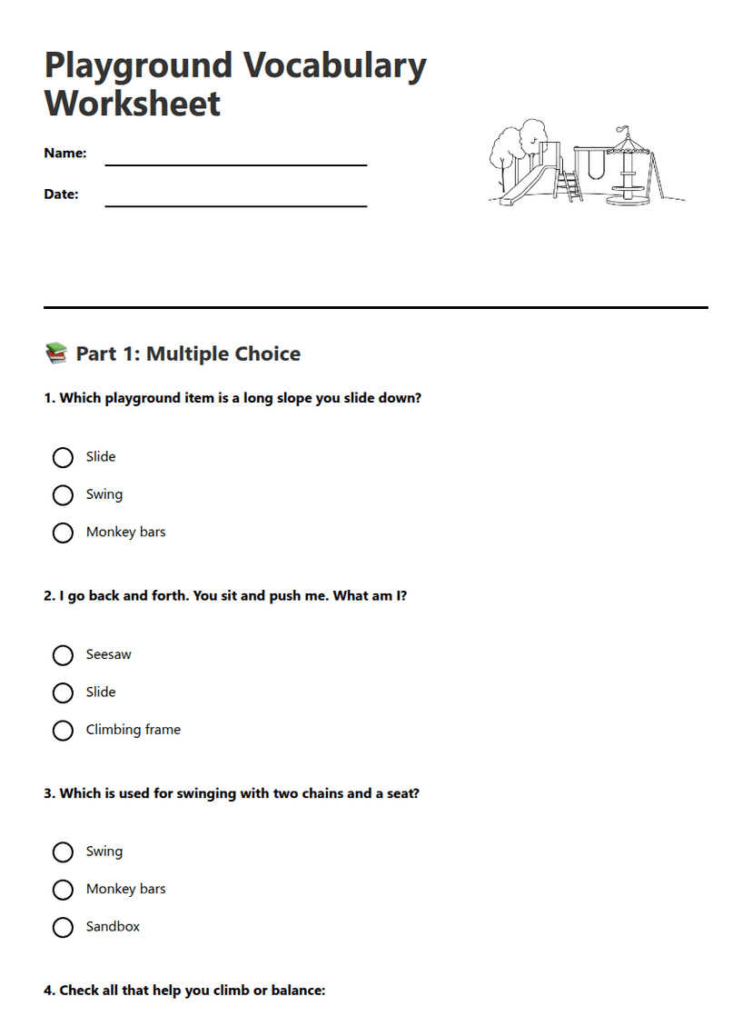 Playground Vocabulary Worksheet