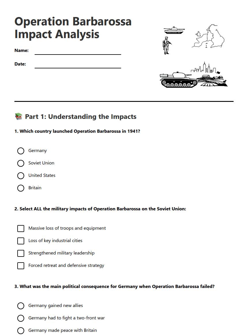 Operation Barbarossa Impact Analysis worksheet preview