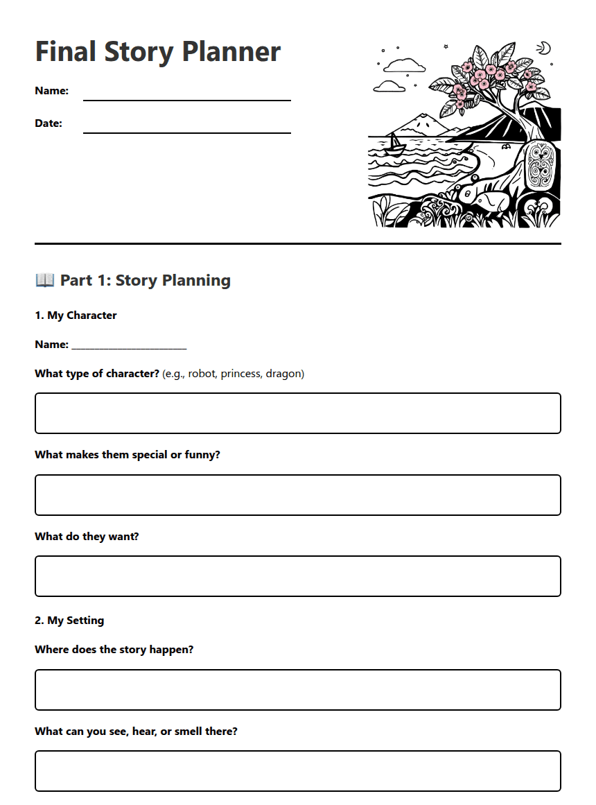 Final Story Planner worksheet preview