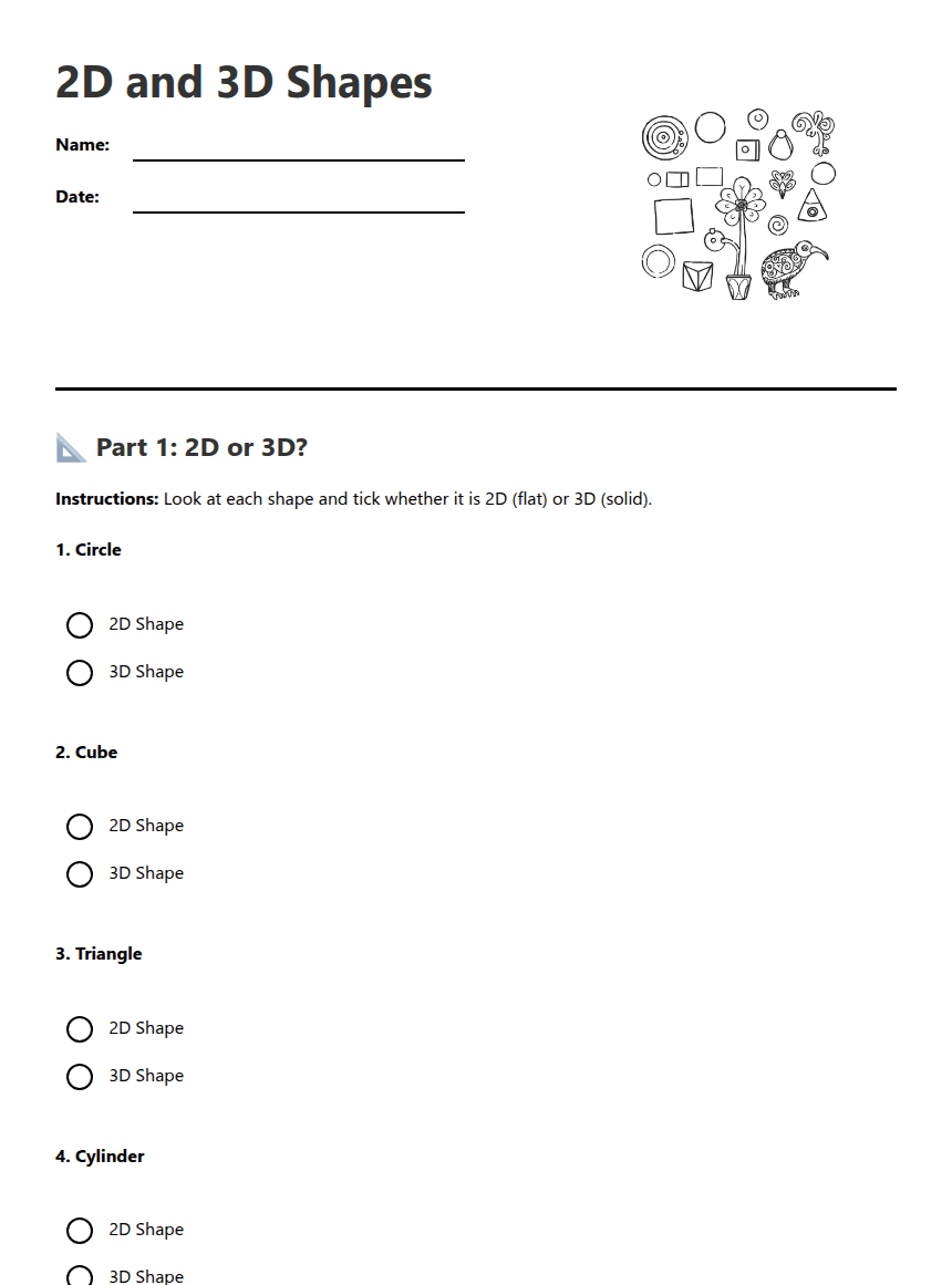 2D and 3D Shapes worksheet preview