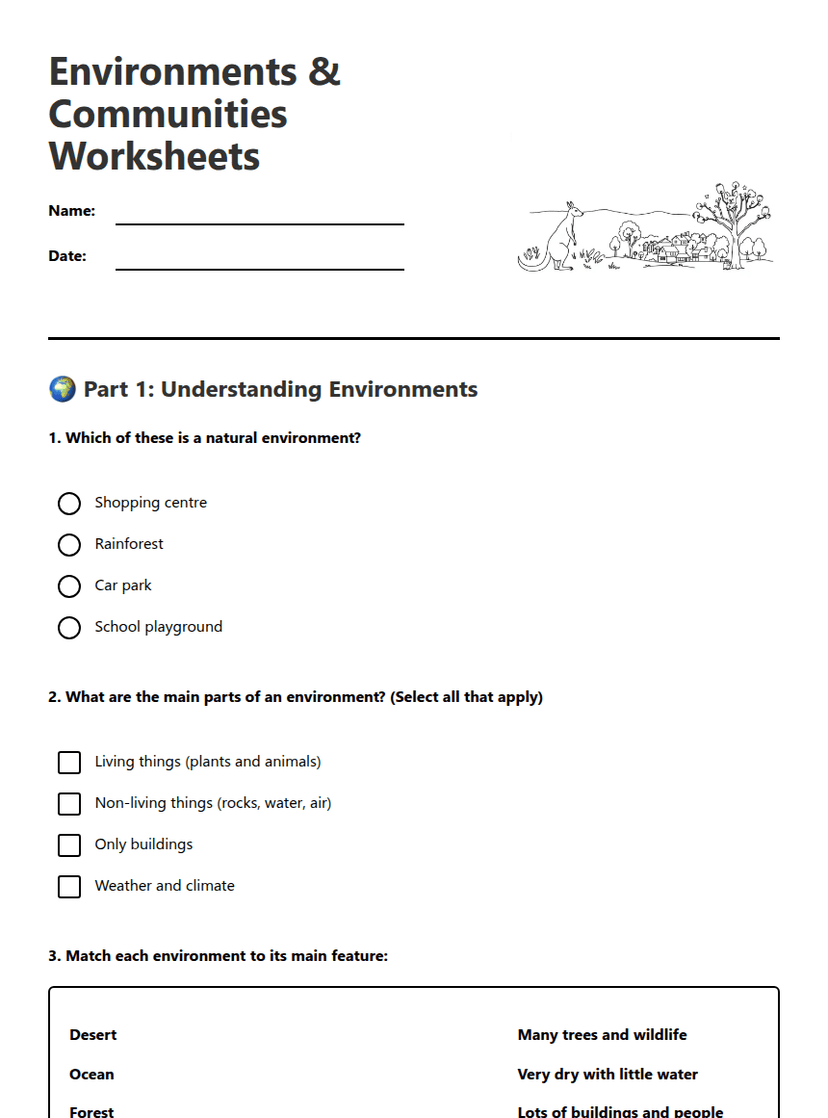 Environments & Communities Worksheets