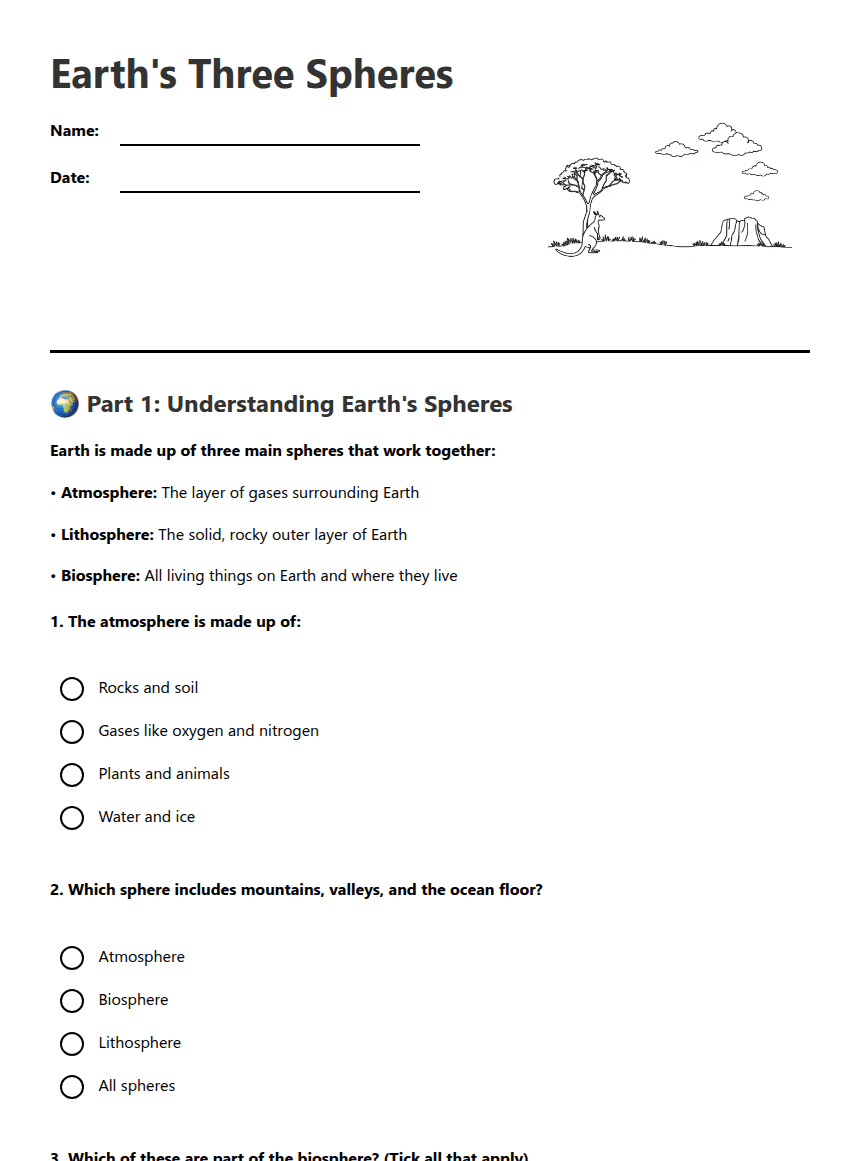Earth's Three Spheres worksheet preview