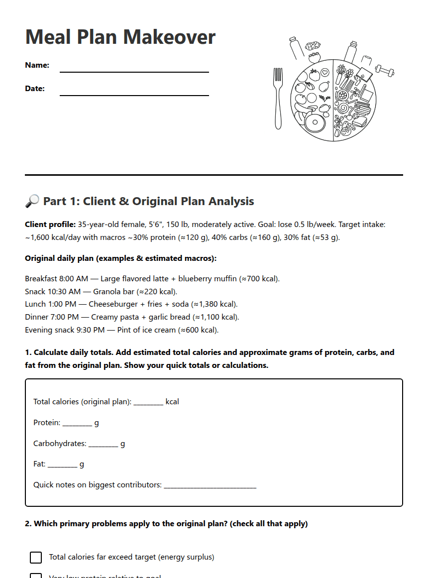 Meal Plan Makeover worksheet preview