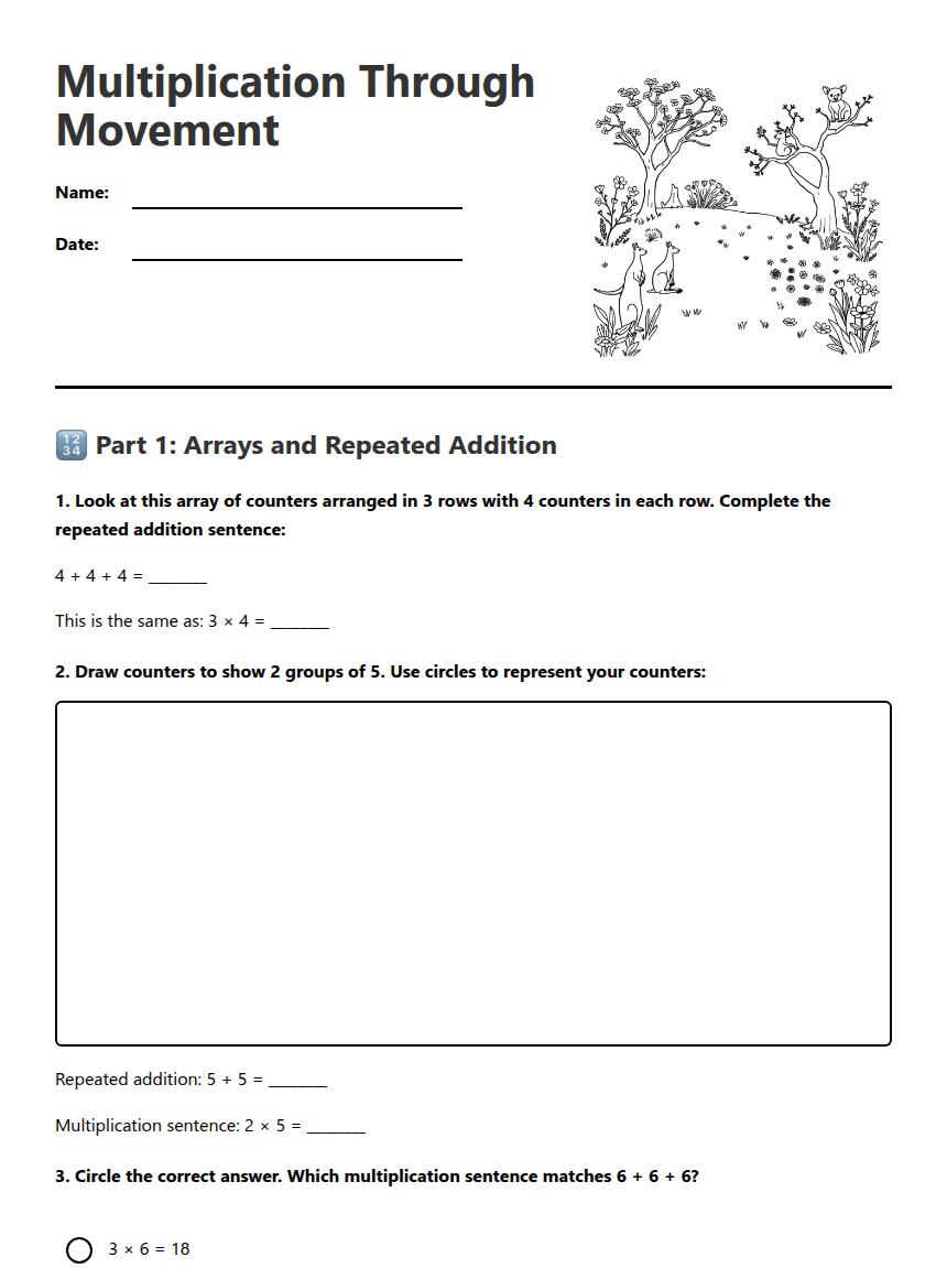Multiplication Through Movement worksheet preview