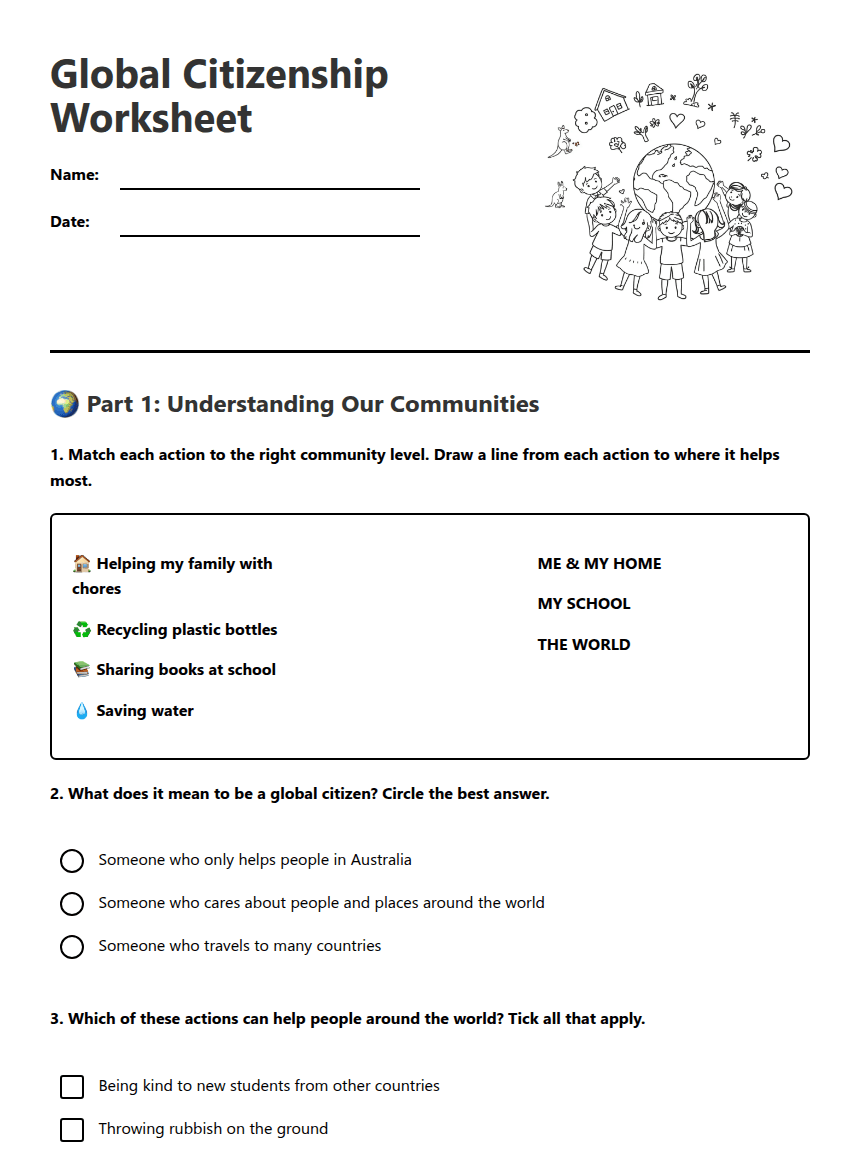 Global Citizenship Worksheet worksheet preview