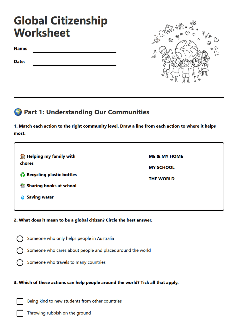 Global Citizenship Worksheet