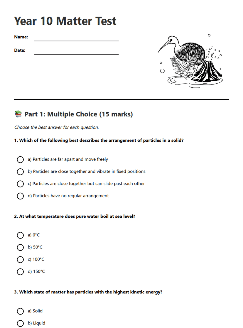 Year 10 Matter Test