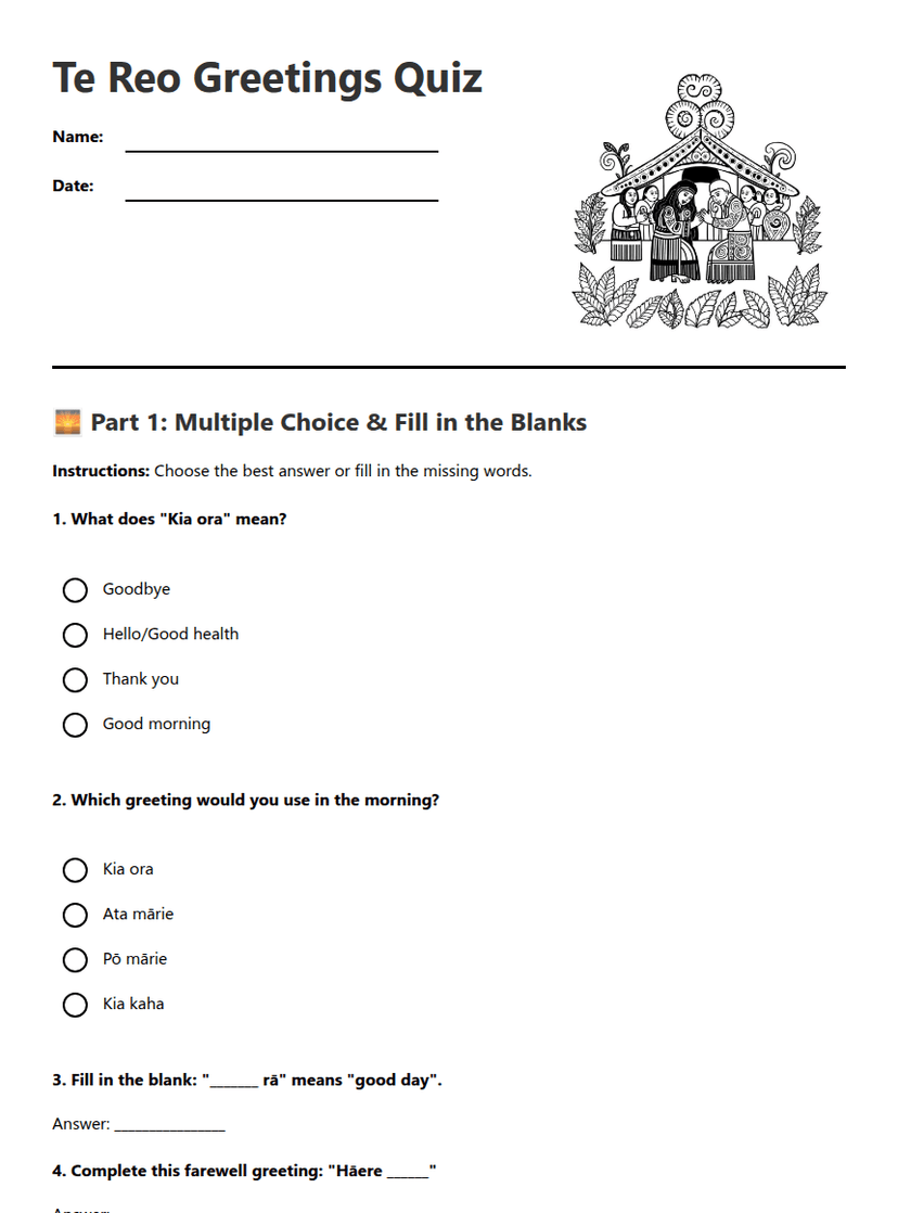Te Reo Greetings Quiz
