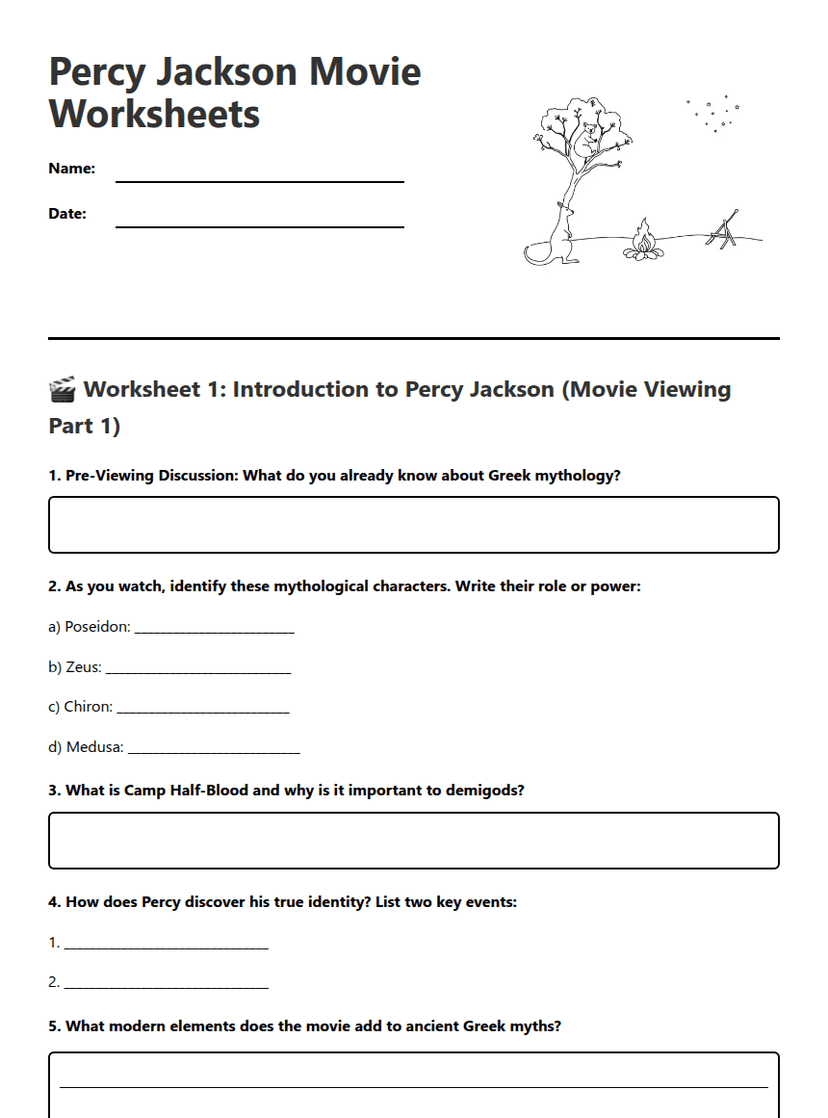 Percy Jackson Movie Worksheets