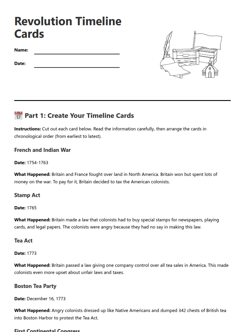 Revolution Timeline Cards