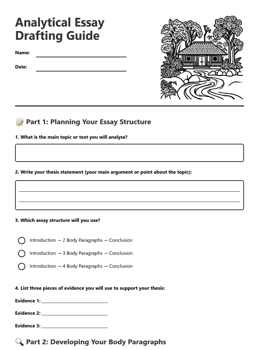 Analytical Essay Drafting Guide worksheet preview