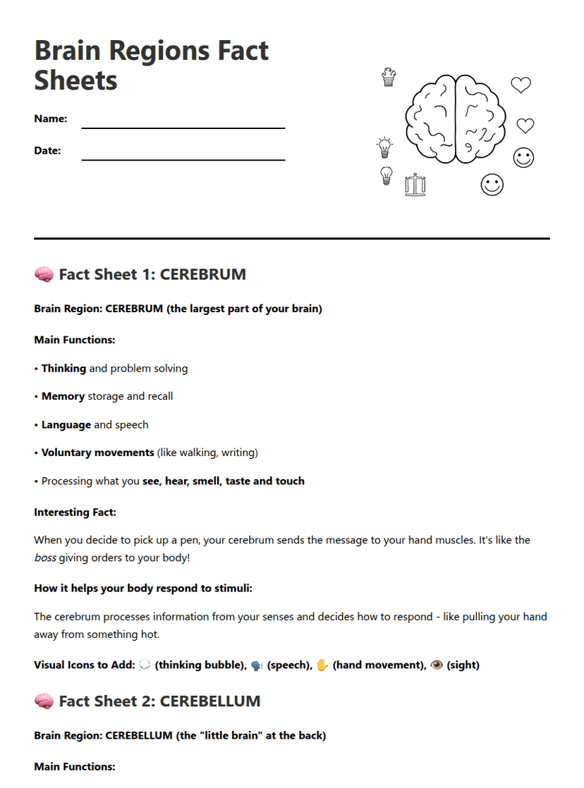 Brain Regions Fact Sheets
