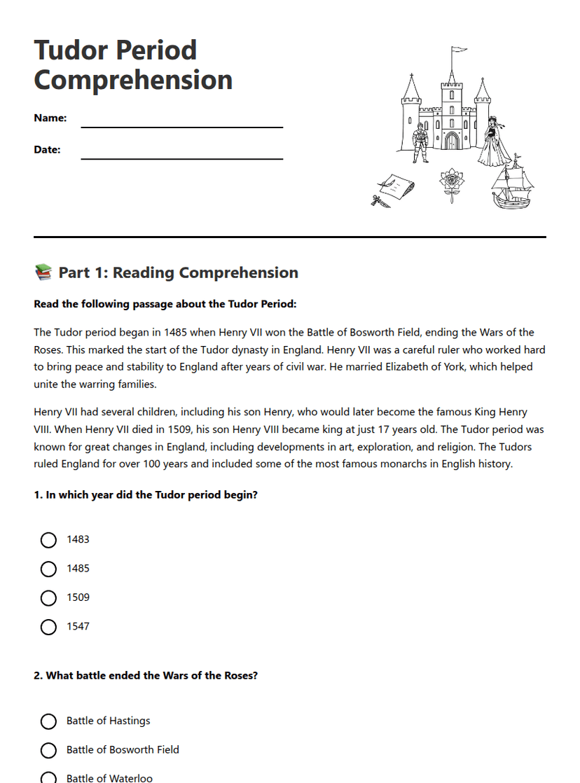 Tudor Period Comprehension