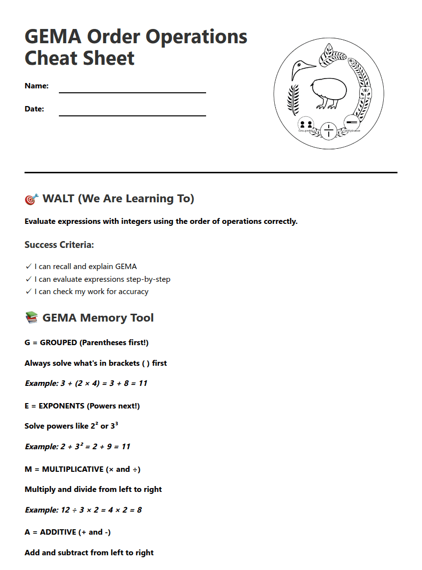 GEMA Order Operations worksheet preview