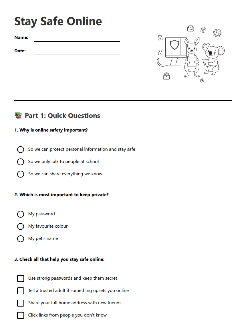 Stay Safe Online worksheet preview