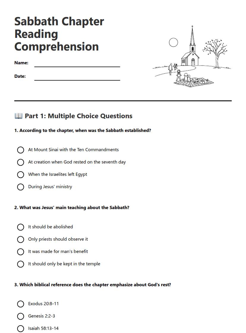 Sabbath Chapter Reading Comprehension