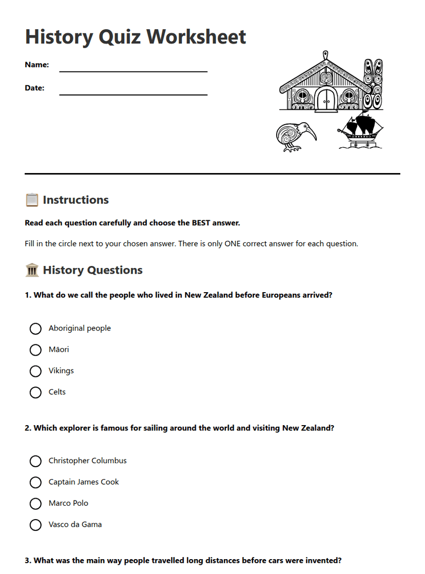 History Quiz Worksheet