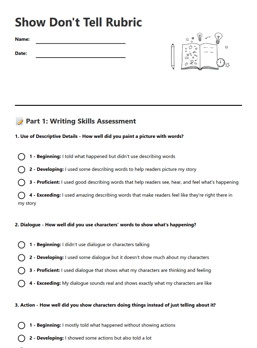 Show Don't Tell Rubric