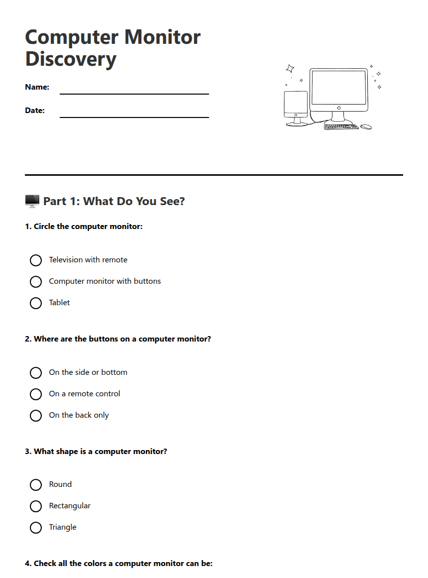 Computer Monitor Discovery worksheet preview