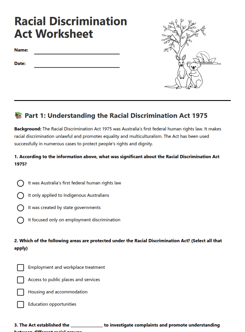 Racial Discrimination Act Worksheet