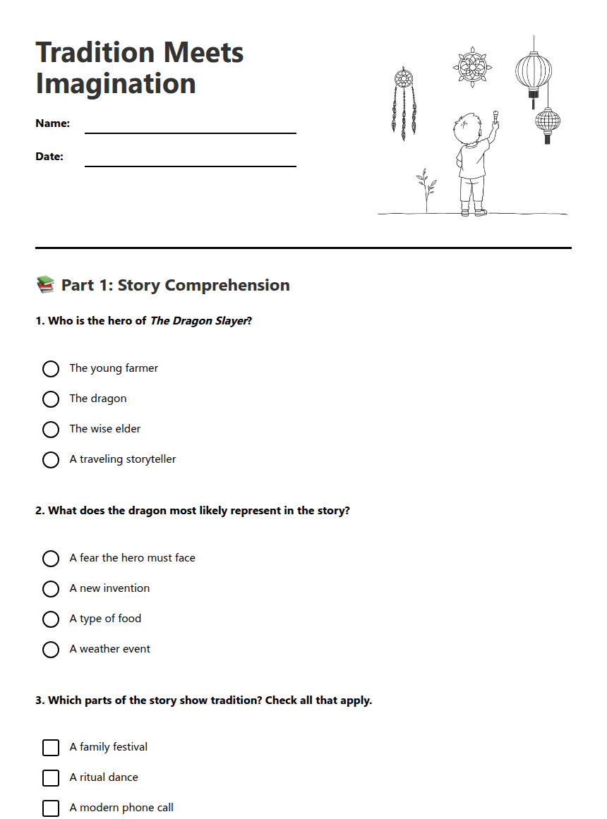 Tradition Meets Imagination worksheet preview