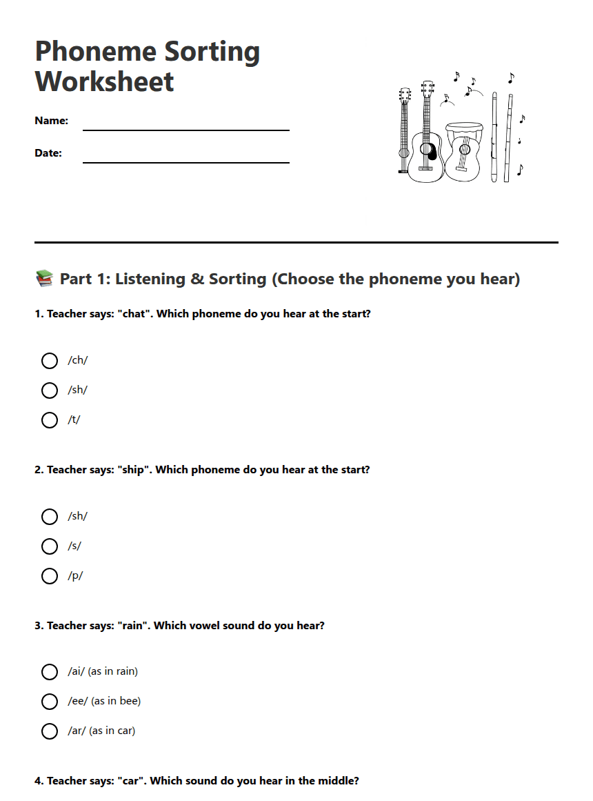Phoneme Sorting Worksheet worksheet preview