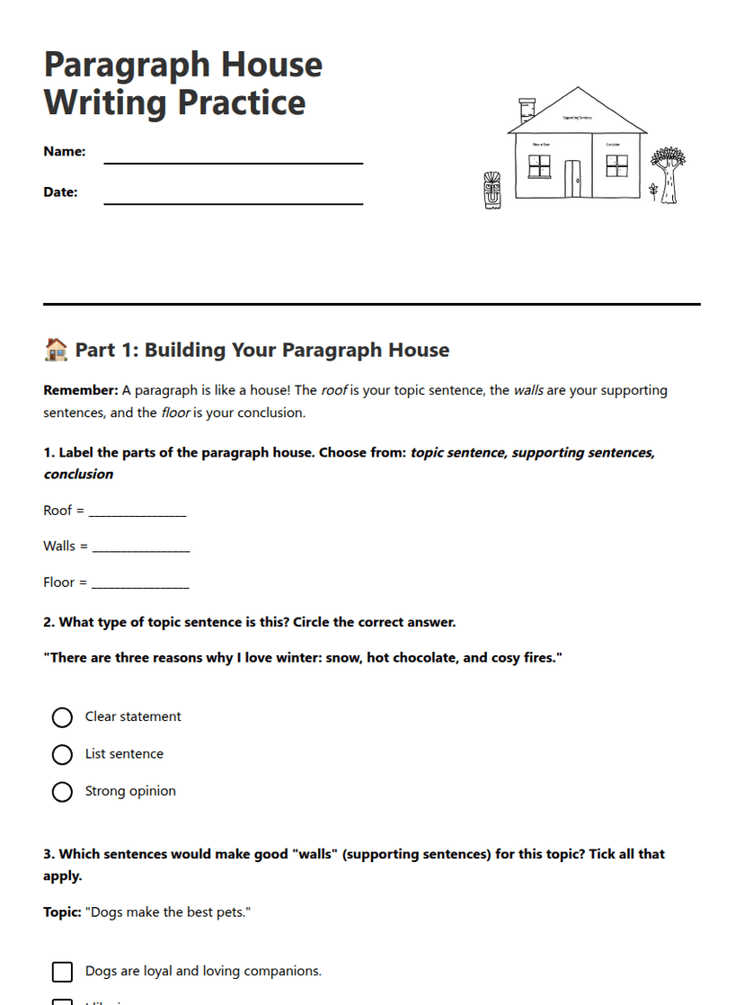 Paragraph House Writing Practice