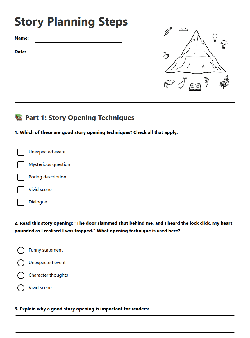 Story Planning Steps worksheet preview