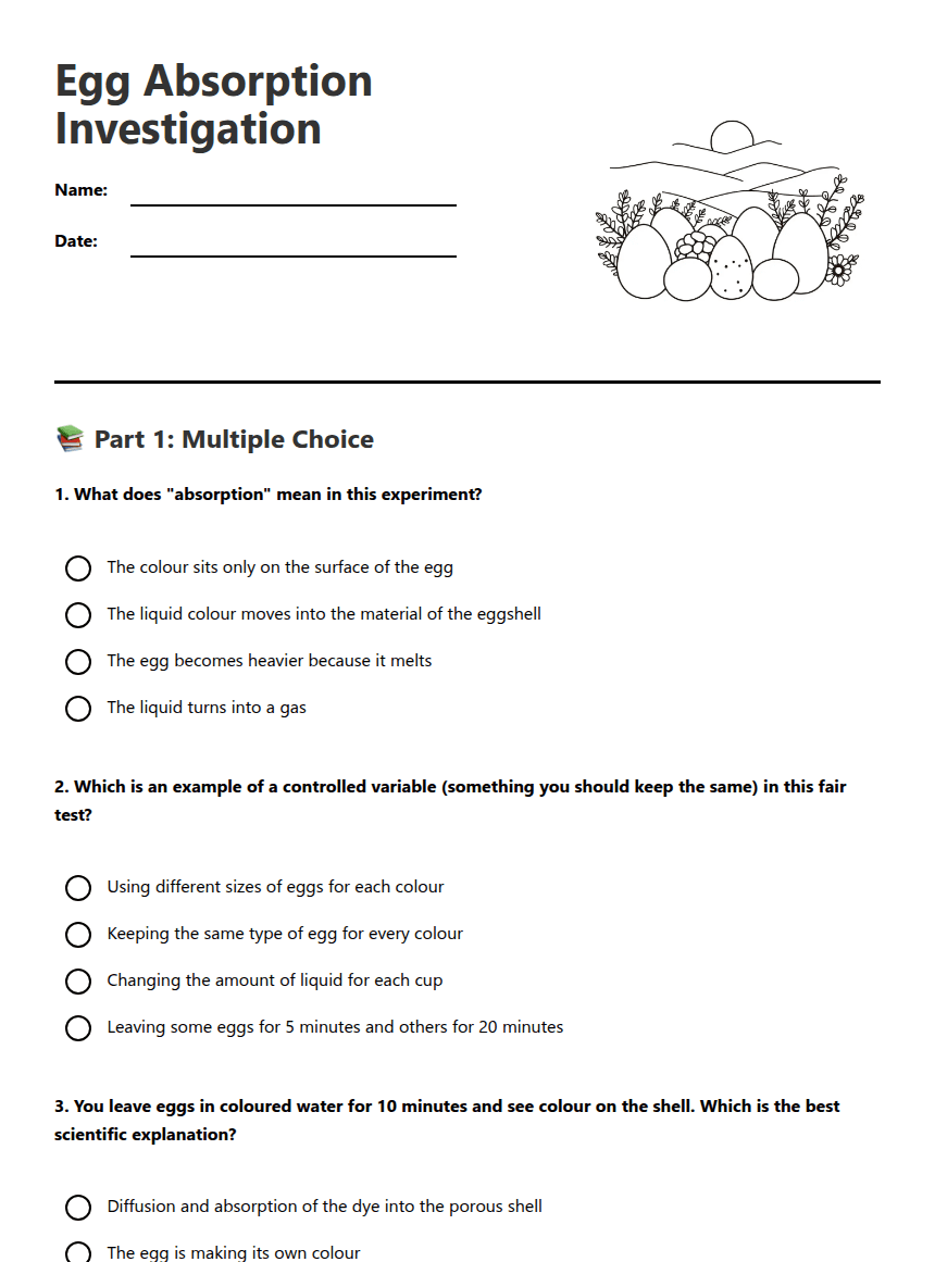 Egg Absorption Investigation worksheet preview