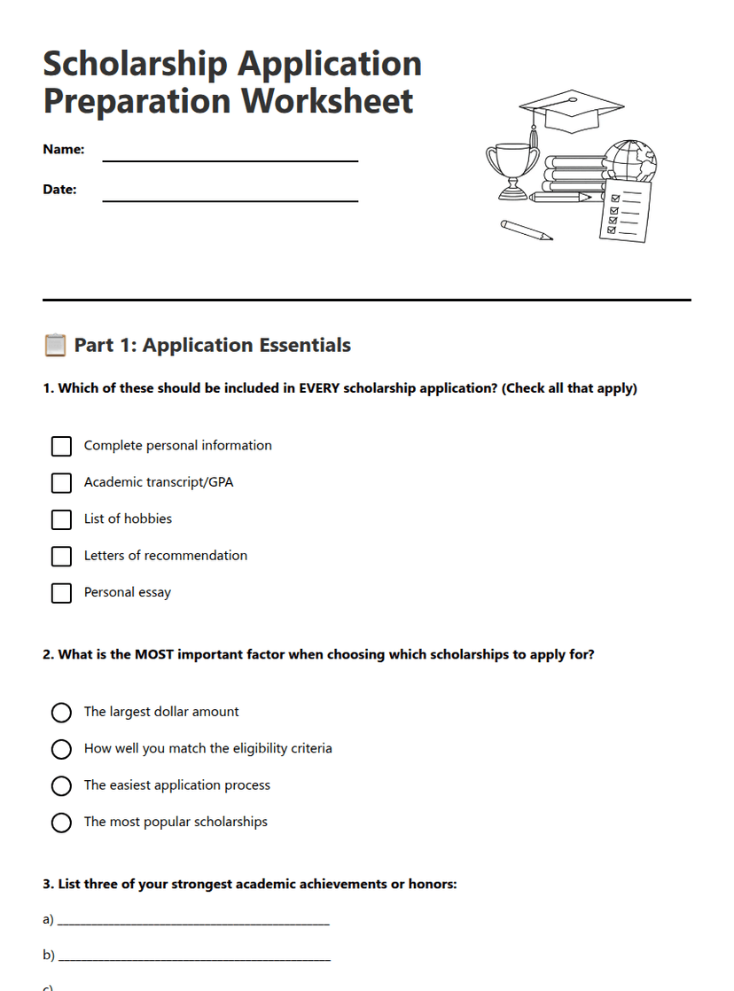 Scholarship Application Preparation Worksheet