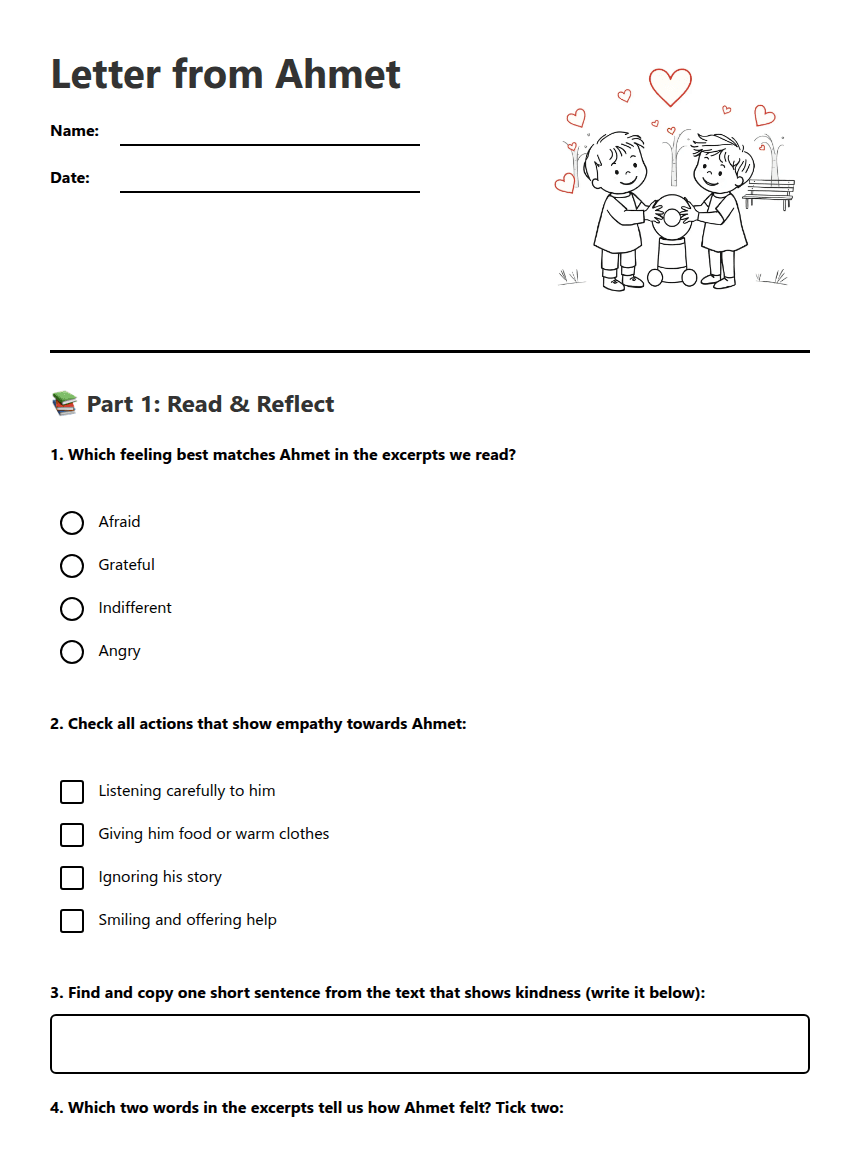 Letter from Ahmet worksheet preview