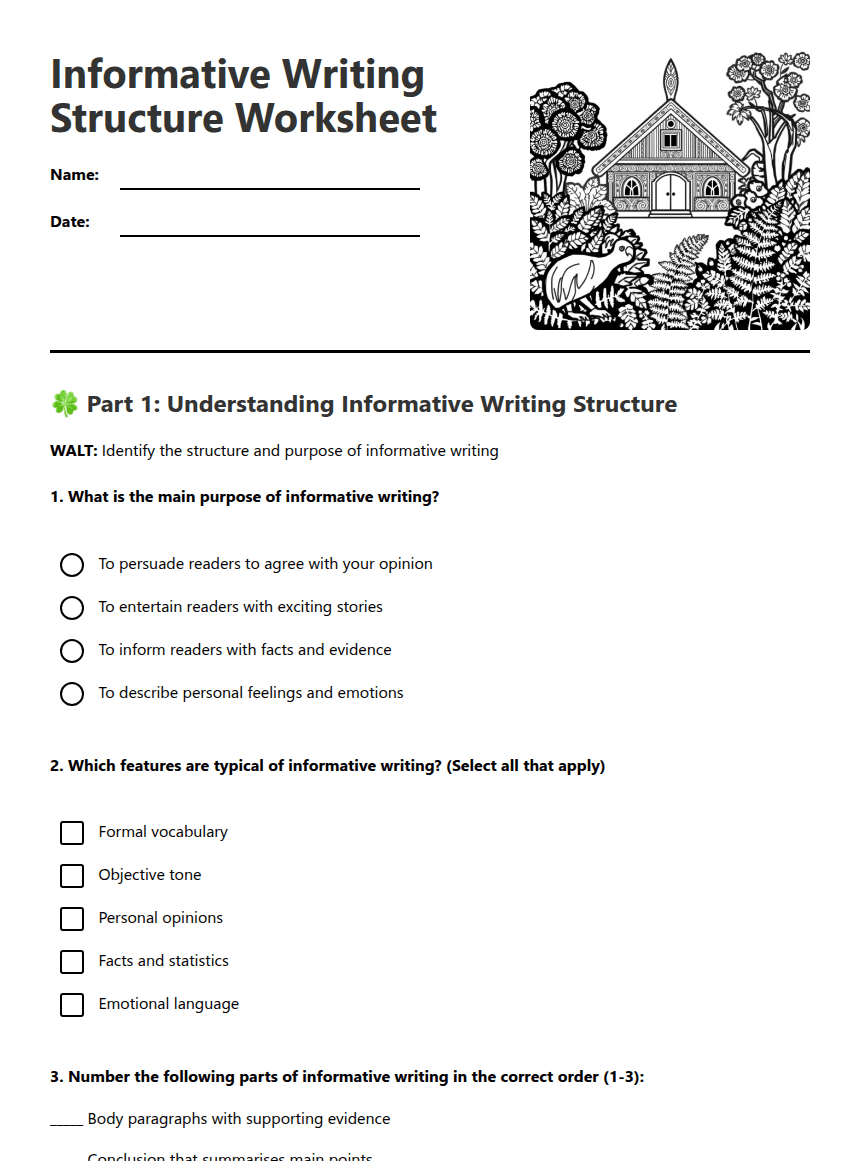 Informative Writing Structure Worksheet worksheet preview