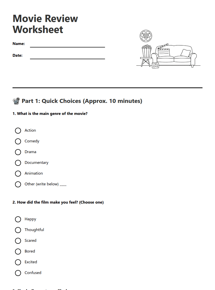 Movie Review Worksheet worksheet preview