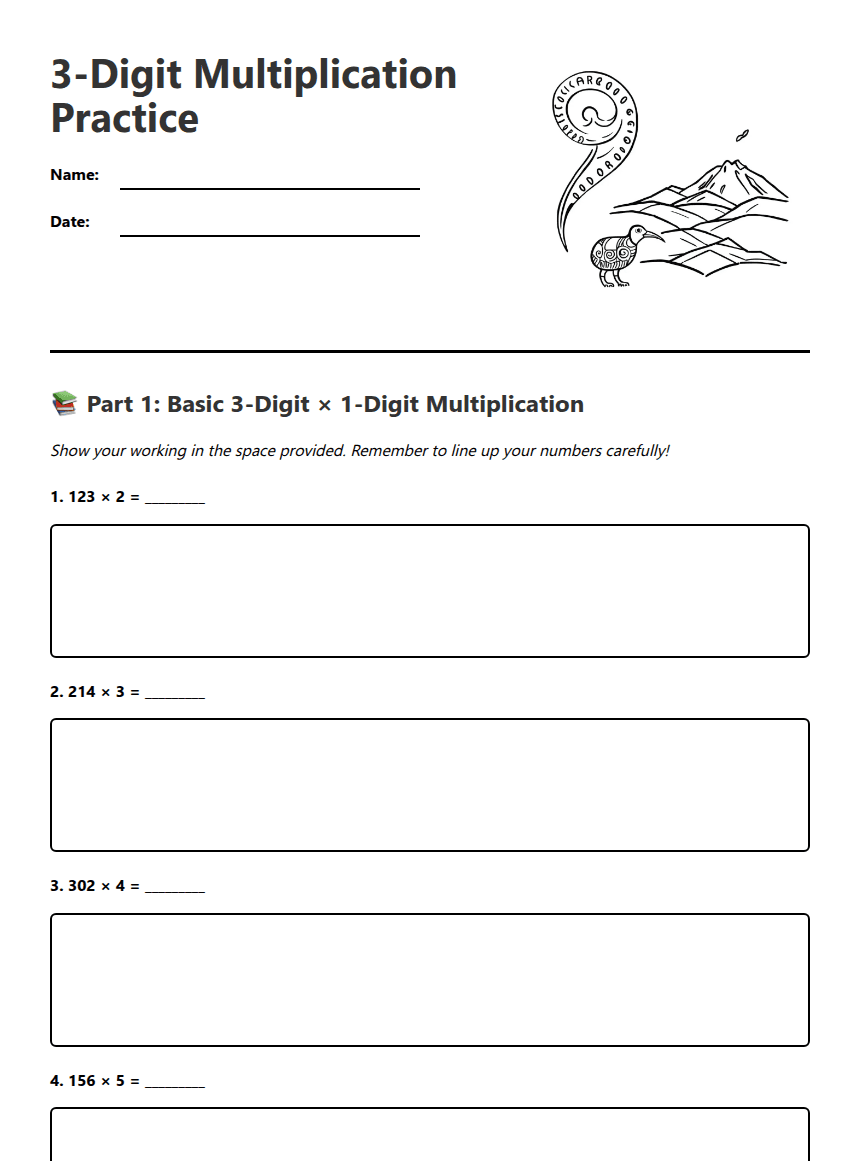3-Digit Multiplication Practice worksheet preview