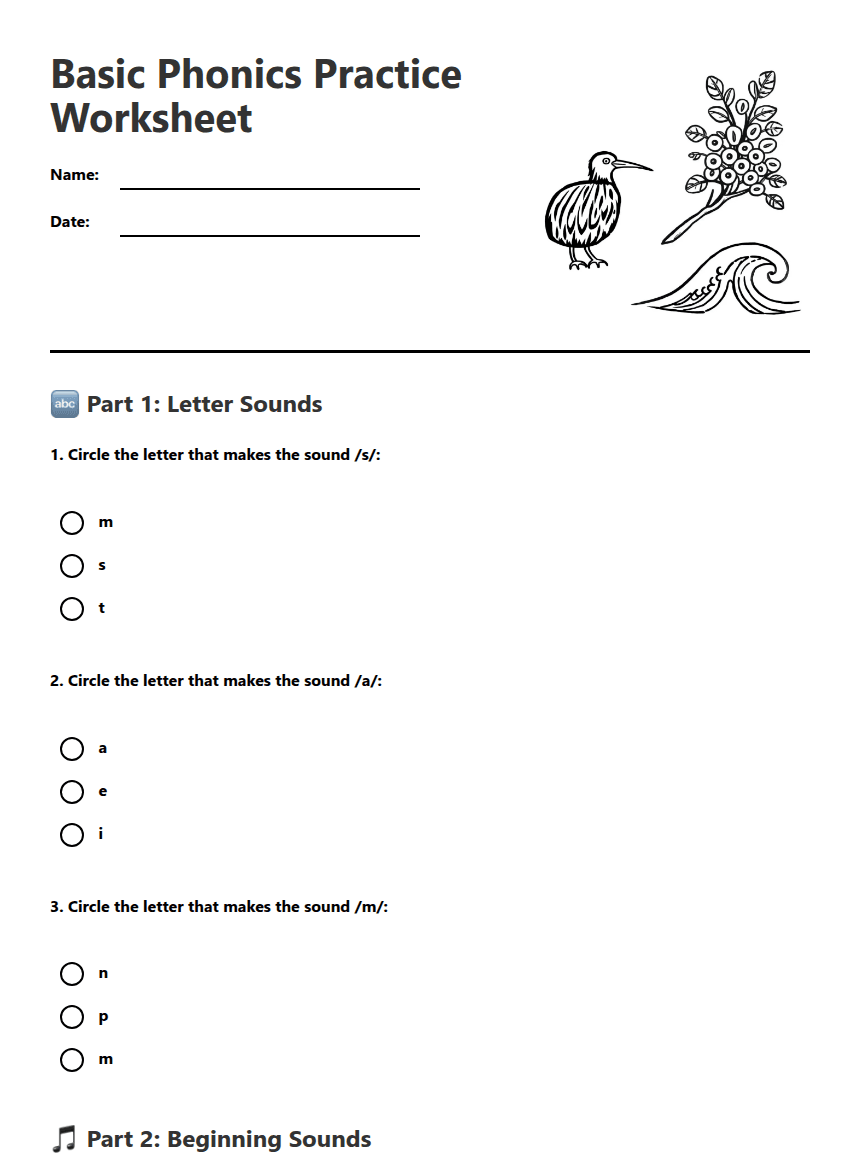 Basic Phonics Practice Worksheet worksheet preview