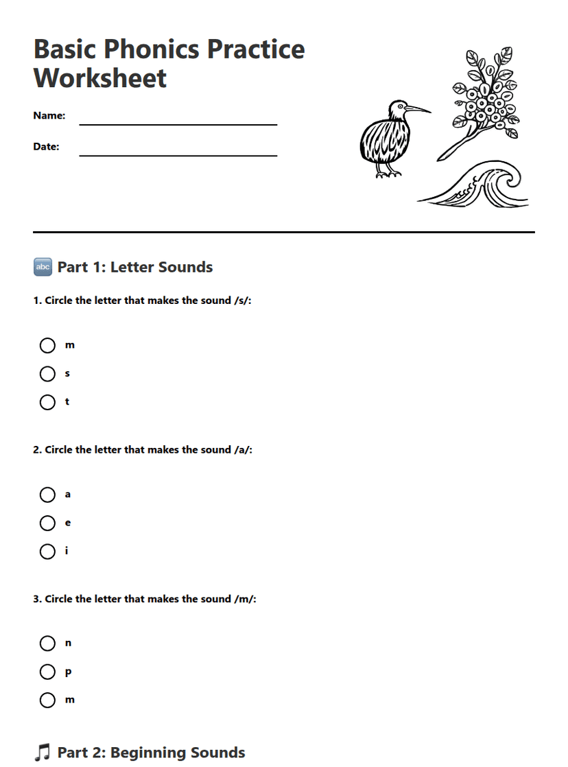 Basic Phonics Practice Worksheet