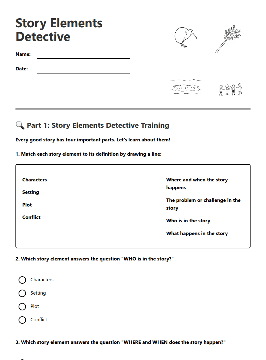Story Elements Detective worksheet preview